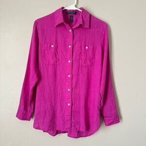 Lauren Ralph Lauren Petite MED Linen Shirt Button Front Preppy Workwear Summer